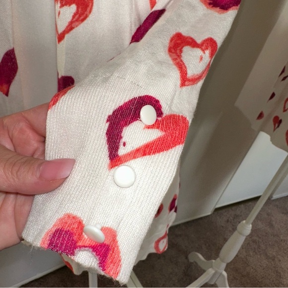 Heart Pattern Cardigan lightweight sweater open front size Medium - Picture 4 of 4